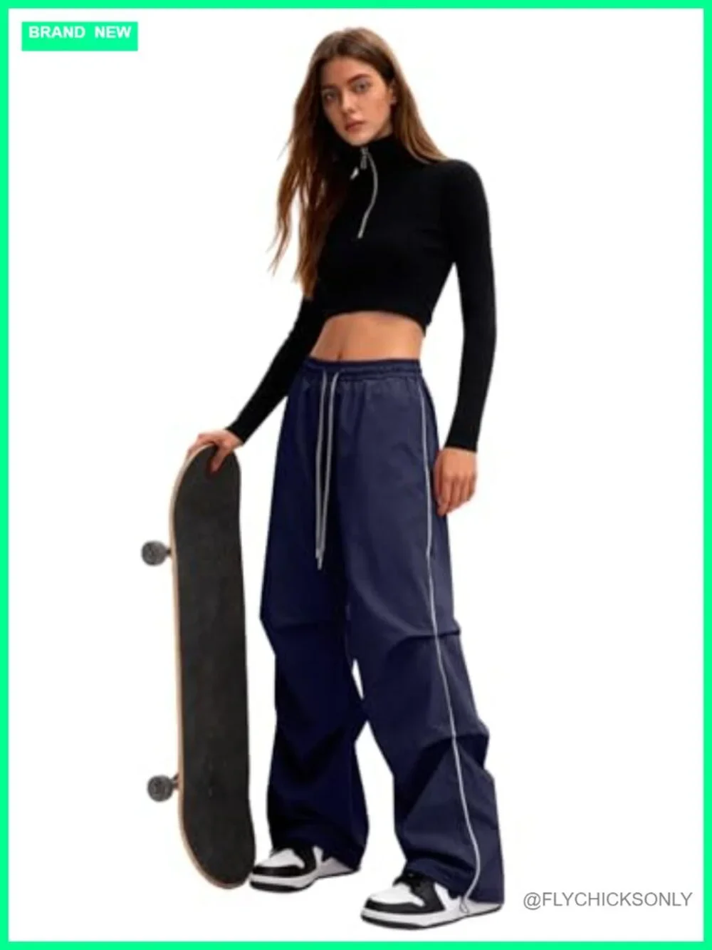 Y2K Baggy Parachute Cargo Pants Wide Leg Adjustable Drawstring Waist - Picture 4 of 6